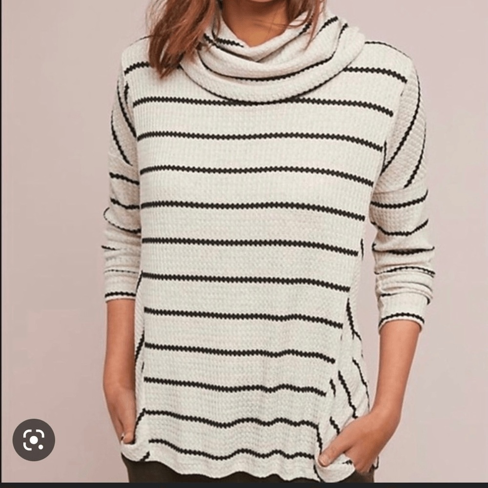 Anthropologie Eri + Ali Waffle Knit Cowl Neck Striped Sweater Size Small